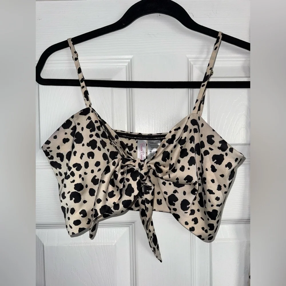 BEACH BUNNY SET Leopard Print Ramsey Slit Leg Wide Pant + Eastyn Tie Tank Top SM - Picture 3 of 16